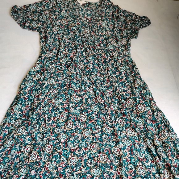 Per Una Dress 20 Puff Sleeve Midi Floral Pockets Peasant Cottage Boho Beach - Picture 1 of 16